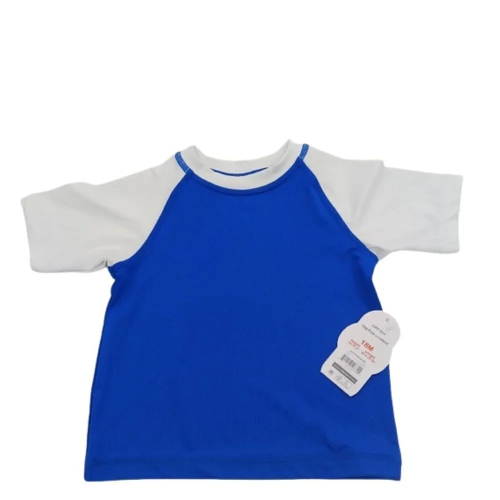Wonder Nation Boys 18M Rash Guard Blue White Swim Shirt UV Sun Protection Top